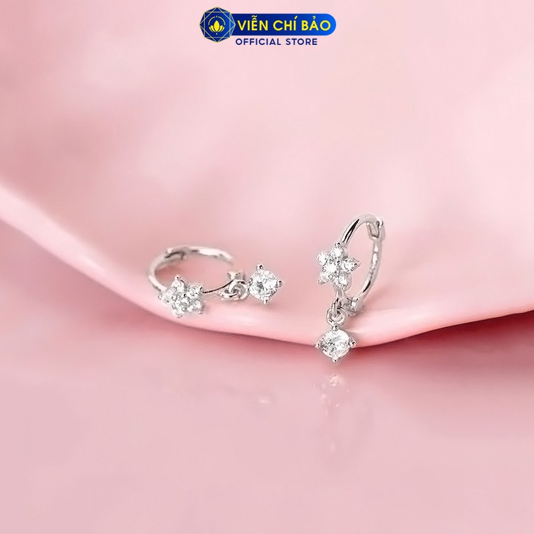 Bông tai bạc nữ hoa anh đào đính đá chất liệu bạc 925 thời trang phụ kiện trang sức Viễn Chí Bảo B400421x