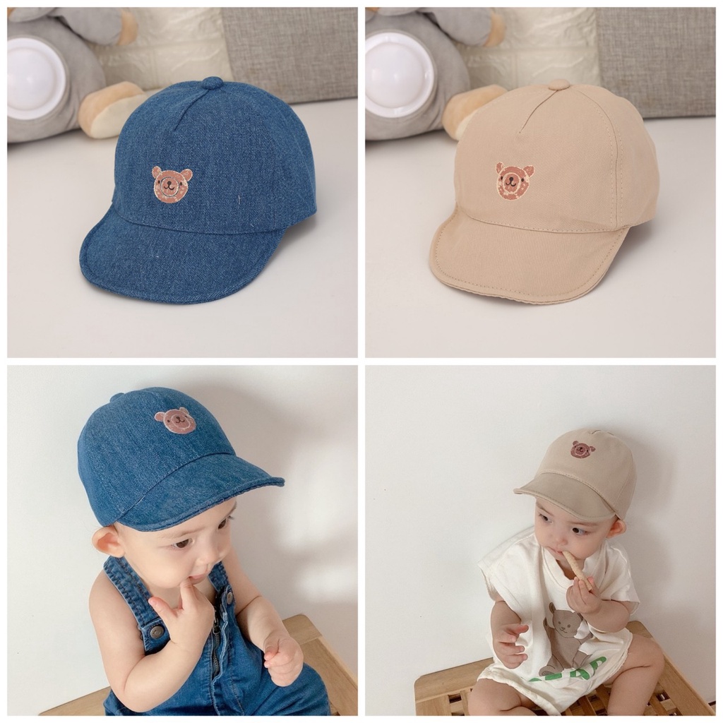 Mũ, nón lưỡi trai mềm cho bé 0-3 tuổi style Hàn Quốc hoạ tiết gấu cực xinh, dễ thương cho bé trai, bé gái