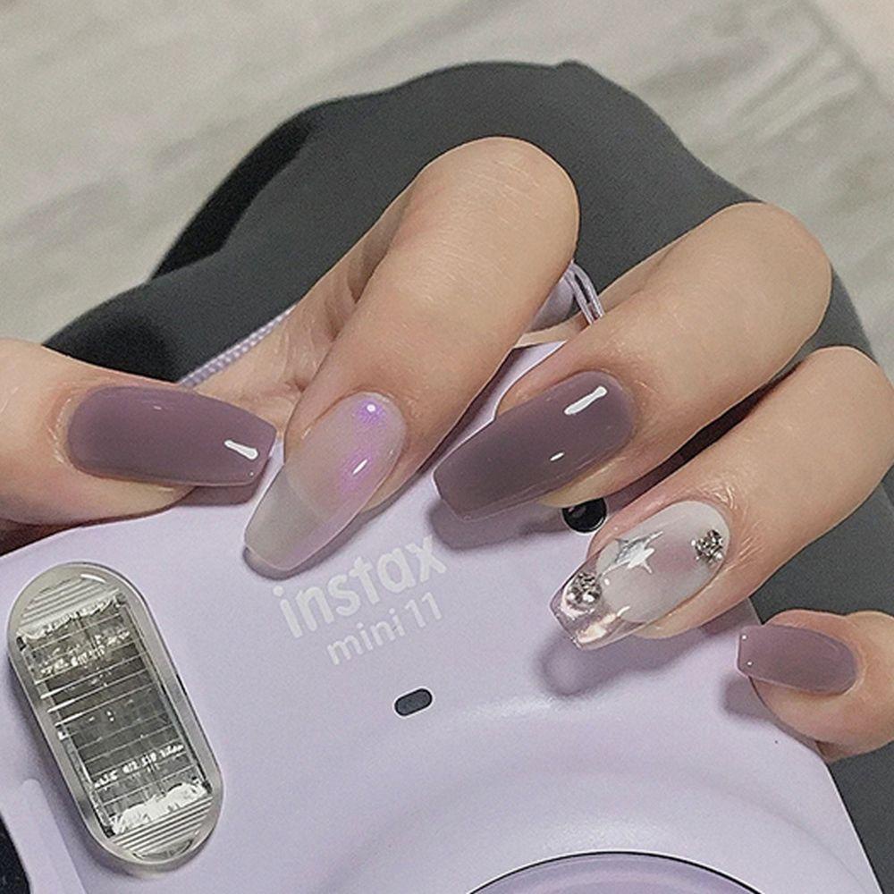 Set 24 Móng Tay Giả Có Thể Tháo Rời|Móng Tay Giả Hình Vuông Họa Tiết Bướm