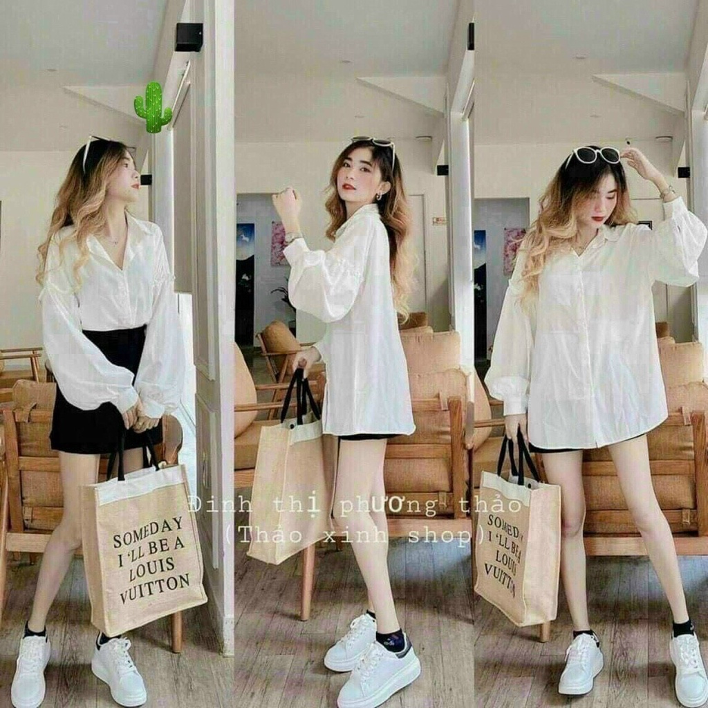 Áo somi nữ tay phồng dễ thương - Chất vải Kate lụa bao đẹp nha khách yêu