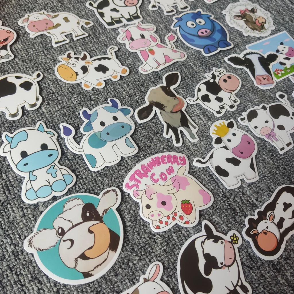 Set 45 Sticker Bò sữa dễ thương dán trang trí