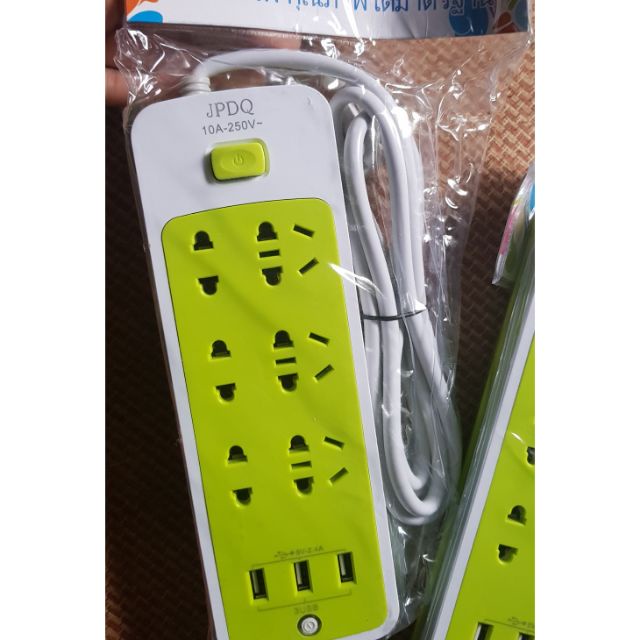 SỈ 49k - Ổ cắm điện 3 cổng USB 6 lỗ cắm đa năng chống giật tiện dụng- Màu xanh lá