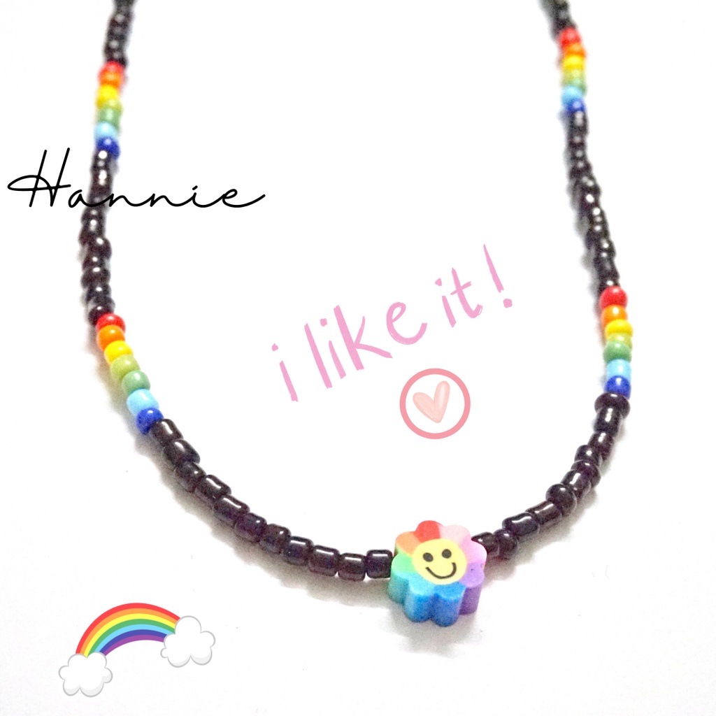 Set hạt cườm nhựa đen cầu vồng rainbow handmade - Combo vòng cổ vòng tay nhẫn dành cho nam nữ đơn giản