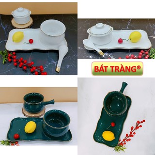 KHAY ĐIỂM TÂM ĐĨA BÁNH TRÀ VIỀN VÀNG KIM CAO CẤP KHAY SỨ BÁT TRÀNG ĂN SÚP MÓN TRÁNG MIỆNG