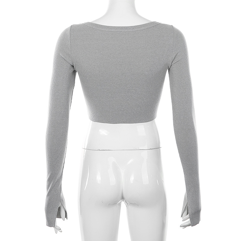 Áo Croptop Chất Liệu Cotton Tay Dài Cổ Chữ V Phối Nút Thời Trang Mùa Thu Cho Nữ