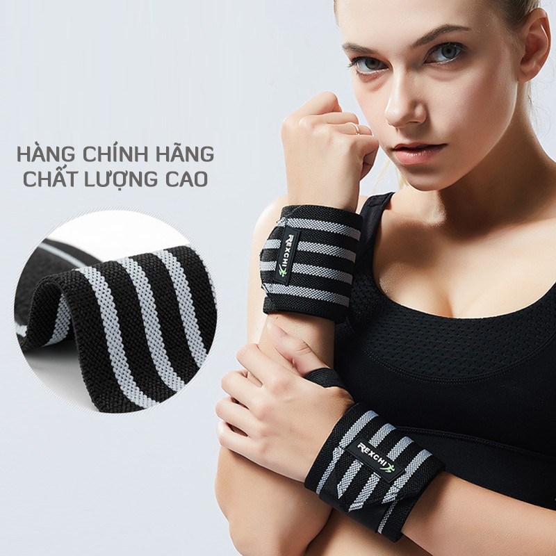 Băng quấn cổ tay tập gym chính hãng Rexchi, kiểu băng đeo cổ tay bản sọc, có đai