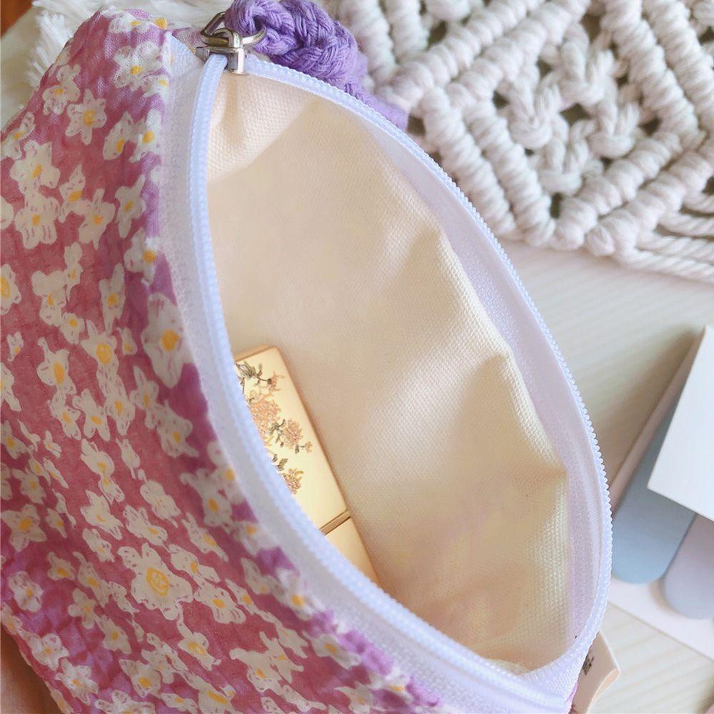 Túi Đựng Đồ Trang Điểm Mini Bằng Vải Cotton In Họa Tiết Hoa Có Khóa Kéo