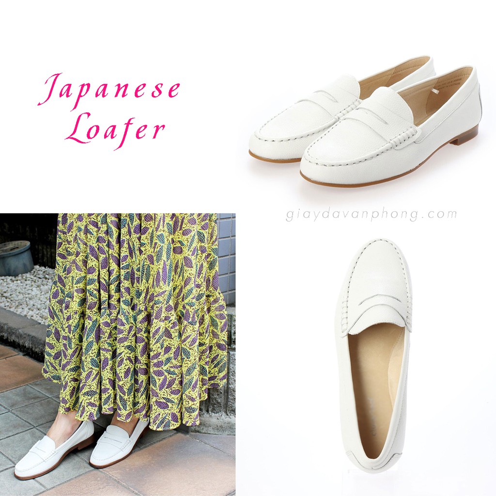 Giày mọi da mềm màu trắng và đen - mọi penny loafer real leather của Nhật