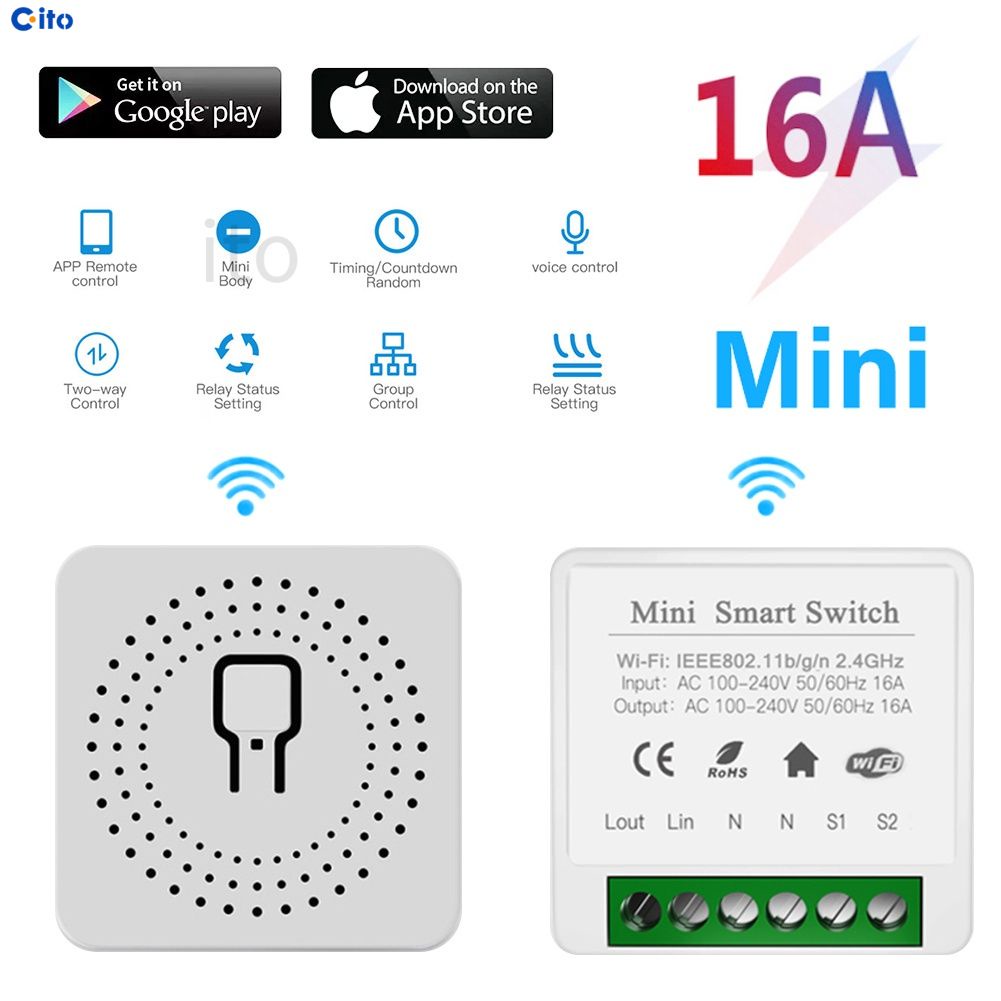 16A MINI Wifi Thông Minh Chuyển Đổi Ánh Sáng TỰ LÀM Mô-đun chuyển đổi Cuộc Sống Thông Minh/Tuya App Điều Khiển Từ Xa 2-cách điều khiển hẹn giờ Không Dây Thiết Bị Chuyển Mạch Thông Minh Nhà Làm Việc với Alexa/Làm Việc với Google