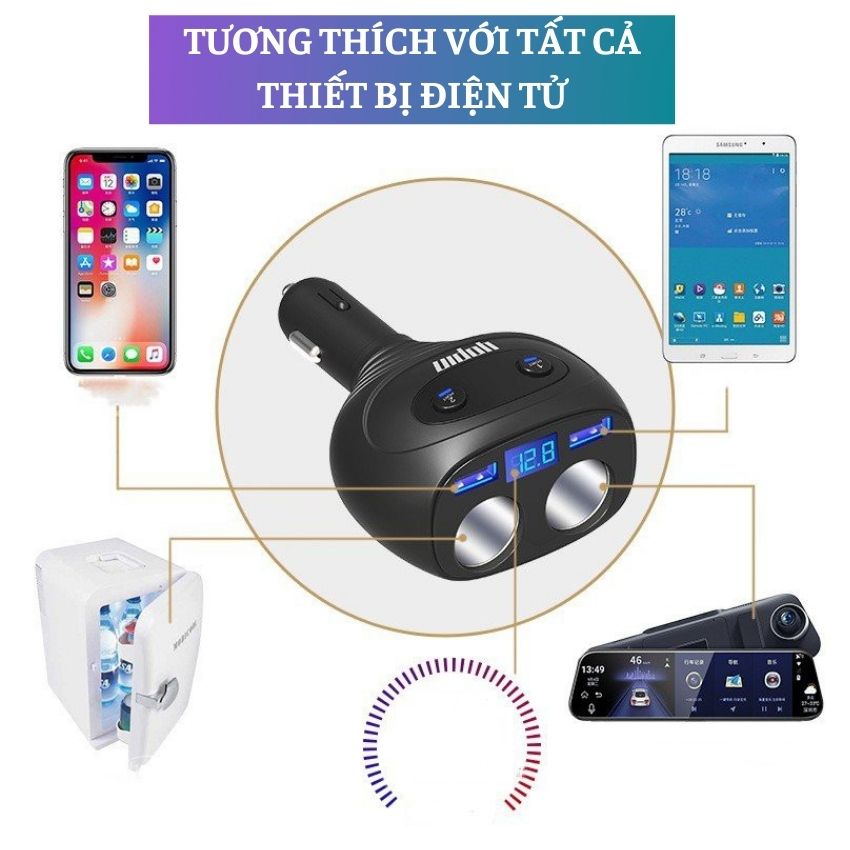 Tẩu Sạc Ô Tô Xe Hơi 2 cổng usb 3.1A chia 2 tẩu 12v - 24v, Tẩu Chia Sạc Ô Tô có đèn led hiển thị điện áp Yopin