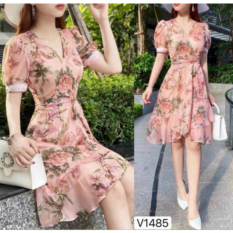 đầm thiết kế dáng dài họa tiết hoa