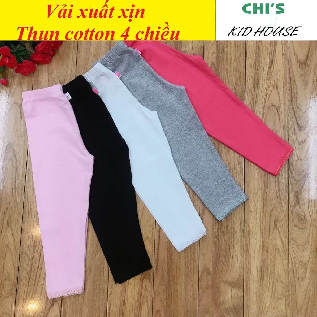 (VẢI XUẤT SIÊU ĐẸP) QUẦN LEGGING DÀI TRƠN PHỐI REN CHO BÉ GÁI 9-41KG