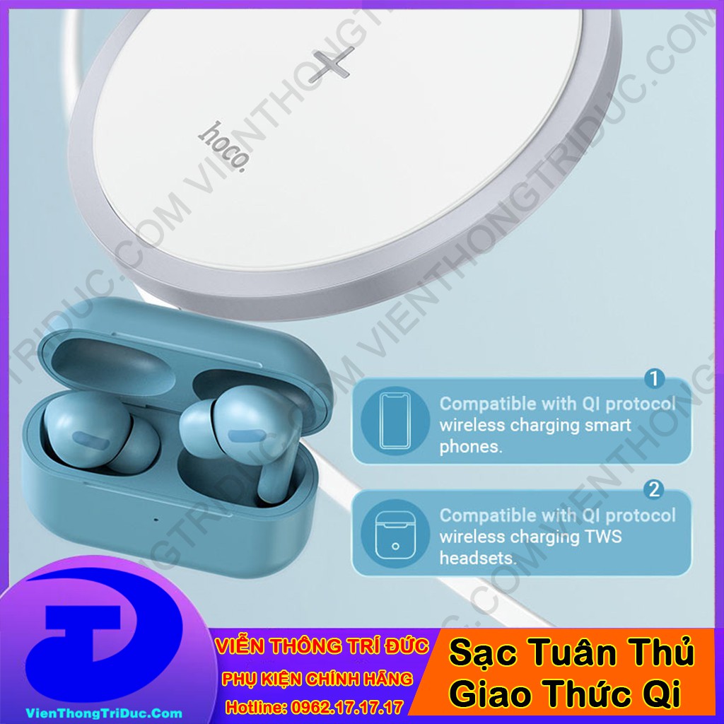 [ CHUẨN Qi ] Đế Sạc Nhanh Không Dây 2 In 1  Hoco CW23 - CW26 - Công Suất Mạnh Mẽ -Tương Thích Điện Thoại Và Tai Nghe TWS