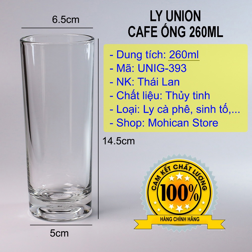Ly thủy tinh Union cà phê ống 260ml, nhập khẩu Thái Lan, cốc trà đá kiểu dáng cao giá rẻ MOHICAN UNIG-393
