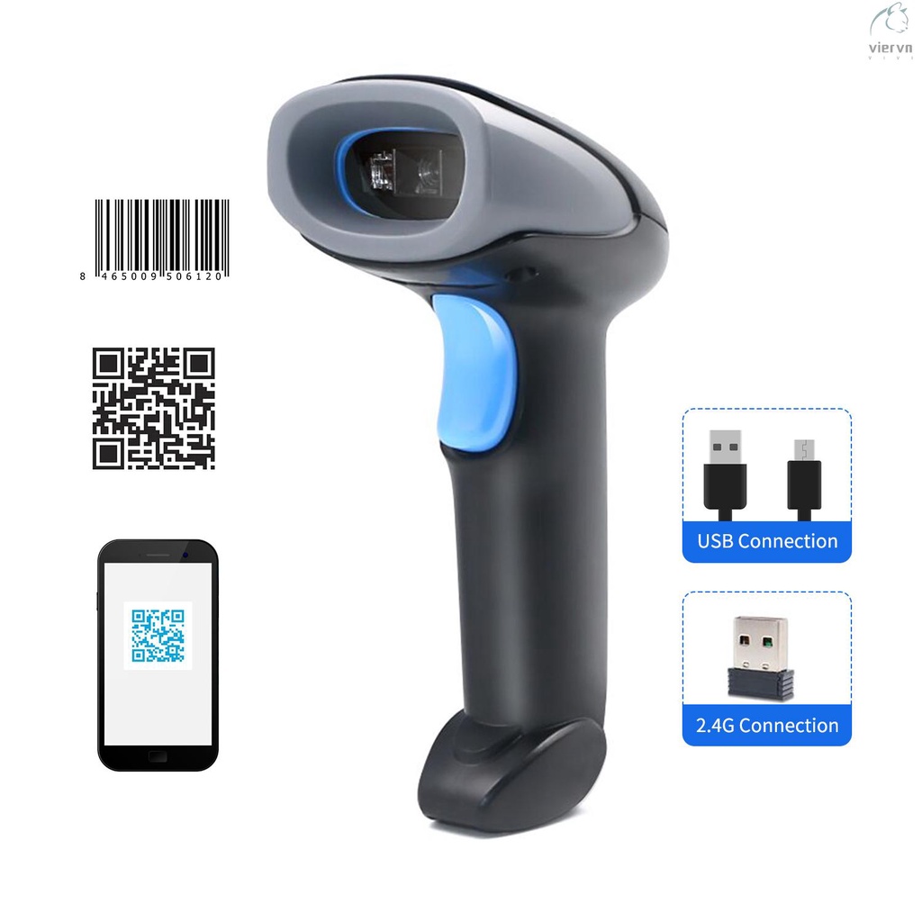 Máy Quét Mã Vạch Cầm Tay 1D/2D/QR 2.4G Không Dây Và Đầu Đọc Mã Vạch Có Dây USB Tương Thích Với Windows Mac Lin