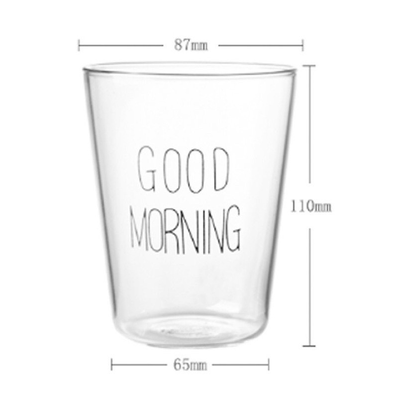 Cốc Thủy Tinh In Chữ Good Morning Ly Thuỷ Tinh MinHome 380ml Đón Chào Ngày Mới Thủy Tinh Cao Cấp