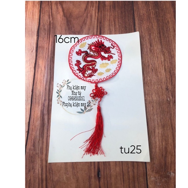tròn thêu hình rồng kèm dây treo 16cm