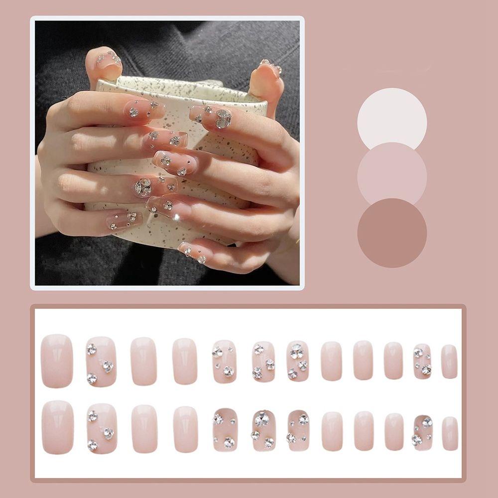 PATH 24pcs/Box Press On Nails Short Round/Square Head False Nails Detachable Fake Nails Wearable Artificial Manicure Tool Glitter Sequins Full Cover Nail Tips