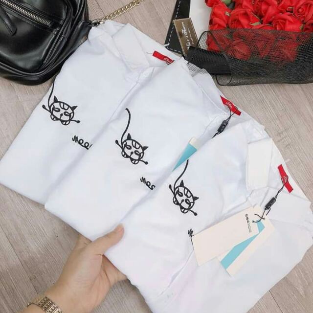 Áo sơ mi thêu khỉ, mèo, thỏ