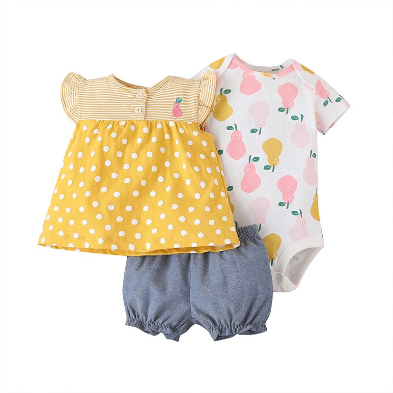 Combo bộ đồ bé gái 3-24 tháng tay ngắn bodysuit liền thân quần đùi set mùa hè thời trang cho bé trẻ em sơ sinh