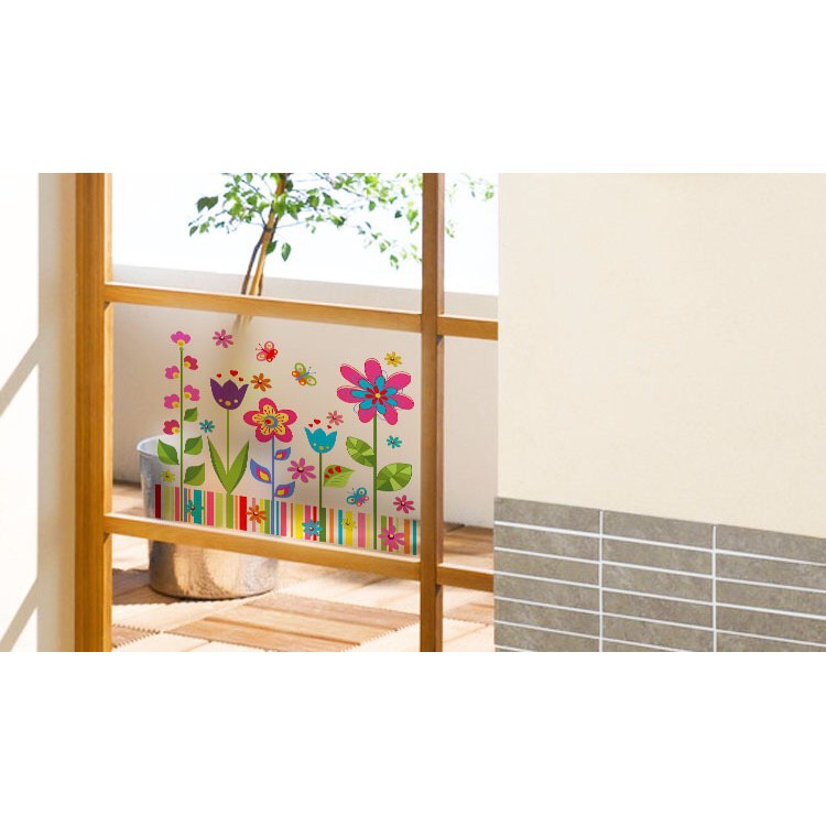 Decal trang trí kính Cao Cấp - Hoa sắc màu tuổi thơ ( 60x58 )