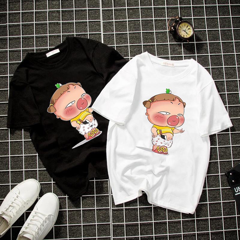 Áo thun unisex form rộng hoạt hình dễ thương vải dày mịn 2019T1434