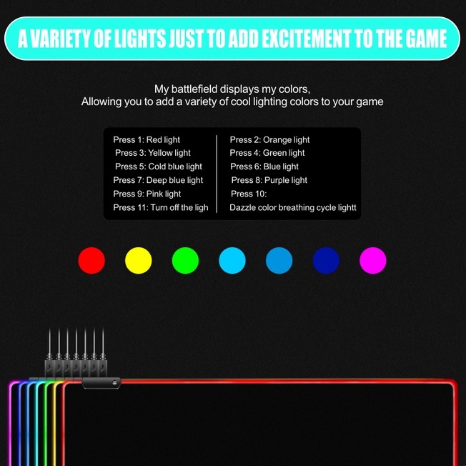 Bàn di chuột được chiếu sáng LED RGB chuyên nghiệp không trượt bền chặt kích thước lớn văn phòng trò chơi bàn di chuột