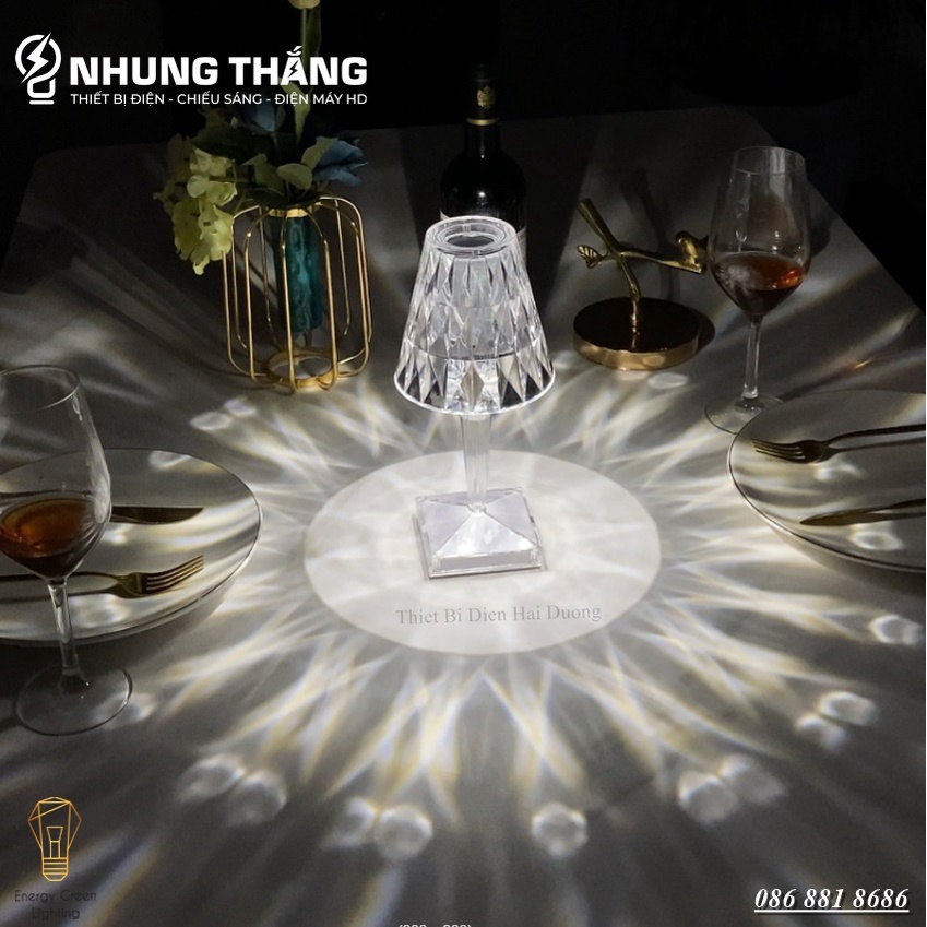Đèn Bàn Pha Lê Cảm Ứng Cao Cấp DB-983 - Chuyển Đổi 16 Màu Sắc - Điều Khiển Từ Xa - Decor Trang Trí - Pin Sạc Tích Điện