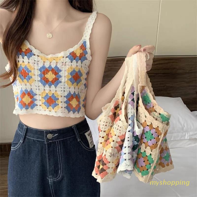 Áo Croptop Dệt Kim Thêu Họa Tiết Hoa Phong Cách Retro Thời Trang Mùa Hè Cho Nữ