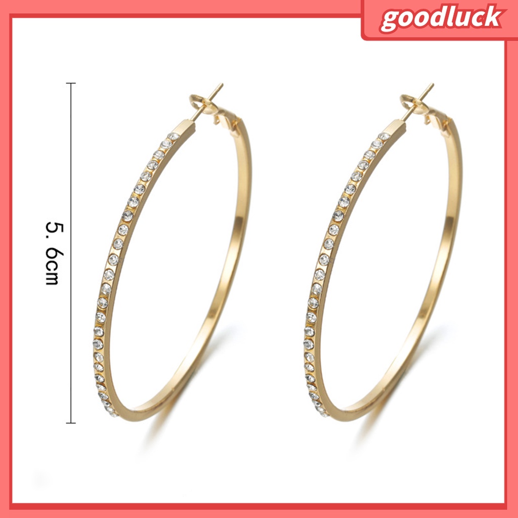 Goodluck| 1 Đôi Bông Tai Tròn Đính Đá Sáng Bóng Dành Cho Nữ