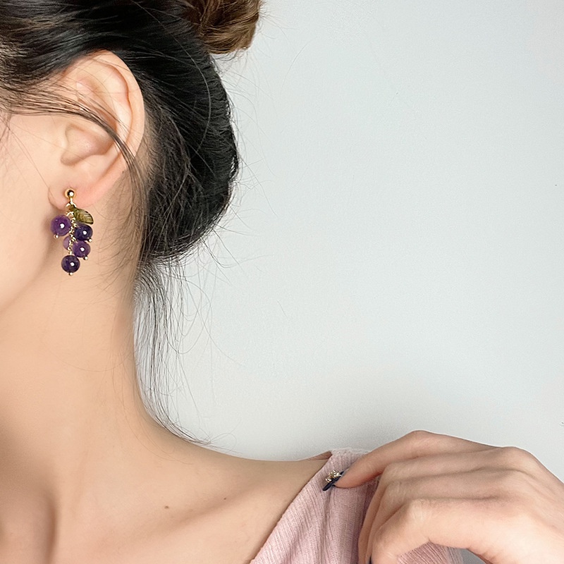 Khuyên Tai Dạng Thả Hạt Nhựa Resin Màu Tím Trái Cây Ngọt Ngào Thời Trang Hàn Quốc Cho Nữ