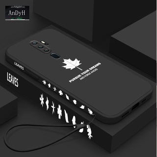 Ốp điện thoại silicon nhám hình lá phong có dây đeo cho Oppo A8 A31 2020 A5 2020 A9 2020 A11X A52 A72 A92 A92S A91