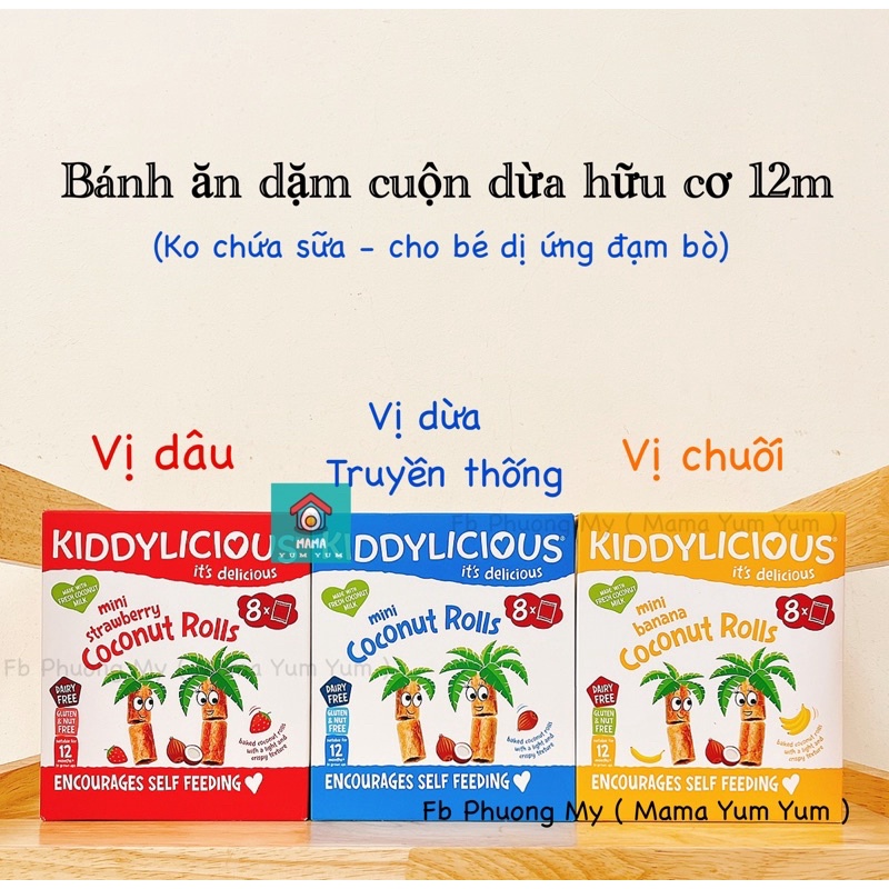 Date 10/2022- Bánh cuộn dừa KIDDYLICIOUS cho bé 12 tháng ko chứa sữa, dị ứng đạm bò của Anh