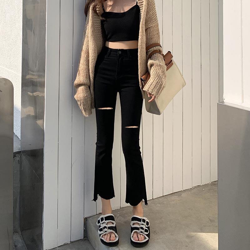 Jiashucheng Quần Jean Dài Tới Mắt Cá Chân Eo Cao Dáng Rộng Rách Dài Tới Mắt Cá Chân @ -