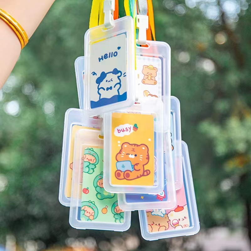 [Cois N] INS Ốp Điện Thoại Trong Suốt In Hình Hổ Hoạt Hình Dễ Thương Có Dây Buộc Thẻ Xe Buýt Thẻ Giấy Bảo Vệ Trường Học Sinh