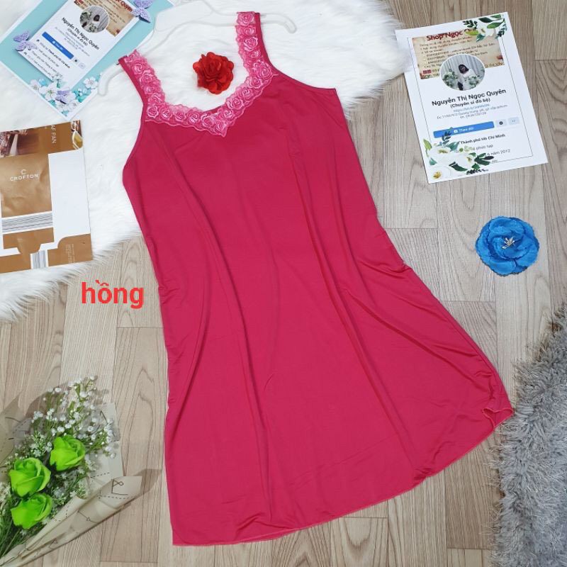 [Video+Ảnh Thật] Đầm Thun Lạnh, Đầm Ngủ Dây Bản Phối Ren | BigBuy360 - bigbuy360.vn