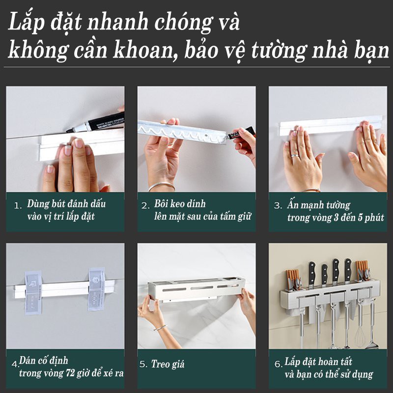 Kệ để dao có 4 móc treo kèm theo ống đựng đũa muỗng gọn gàng tiện lợi giá treo đồ nhà bếp kiểu dáng hiện đại ke dao KDN