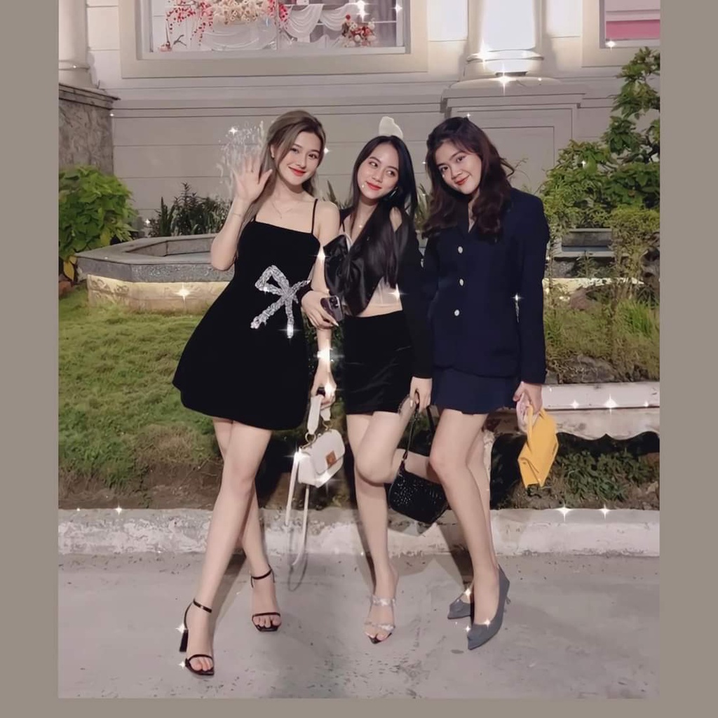 Đầm dự tiệc 2 dây dáng xòe nhẹ phối nơ đá sang chảnh Nali Dress
