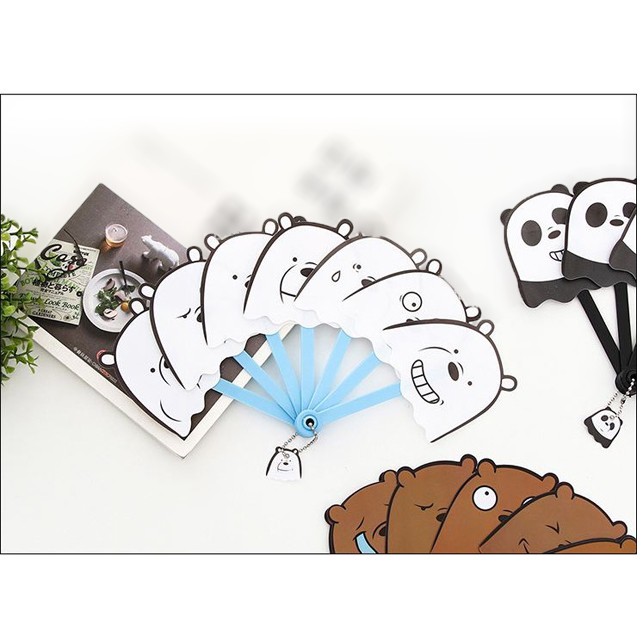 Quạt cầm tay ba con gấu dễ thương quà tặng trang trí xinh xắn đáng yêu xòe gập