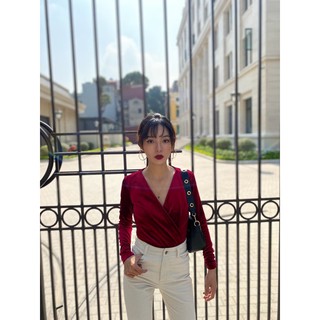 áo nhung vạt chéo đỏ đô