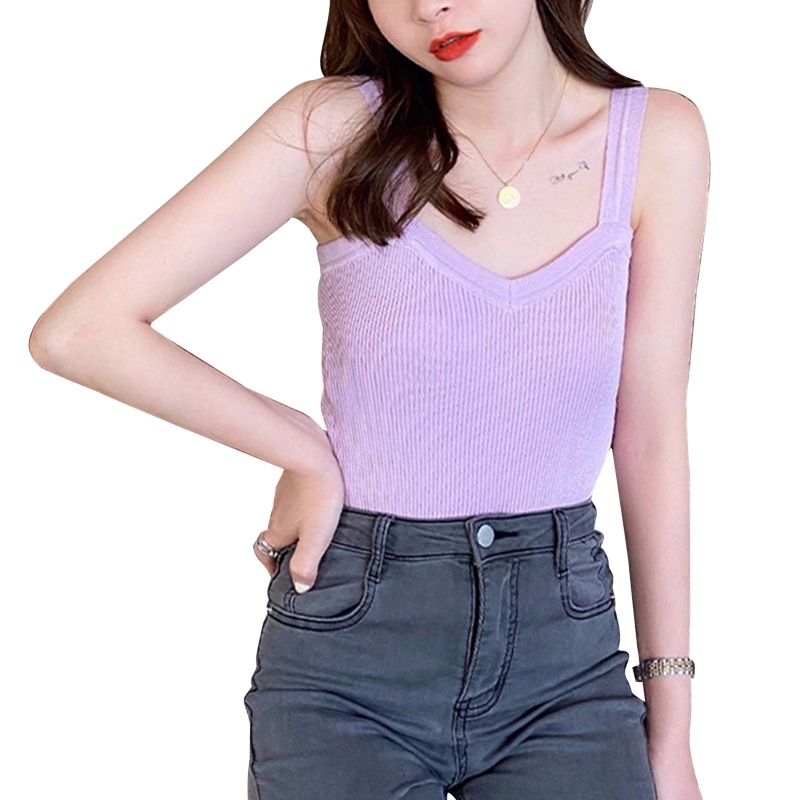 Áo Len Không Tay Cổ Chữ V Phong Cách Hàn Quốc Gợi Cảm Cho Nữ