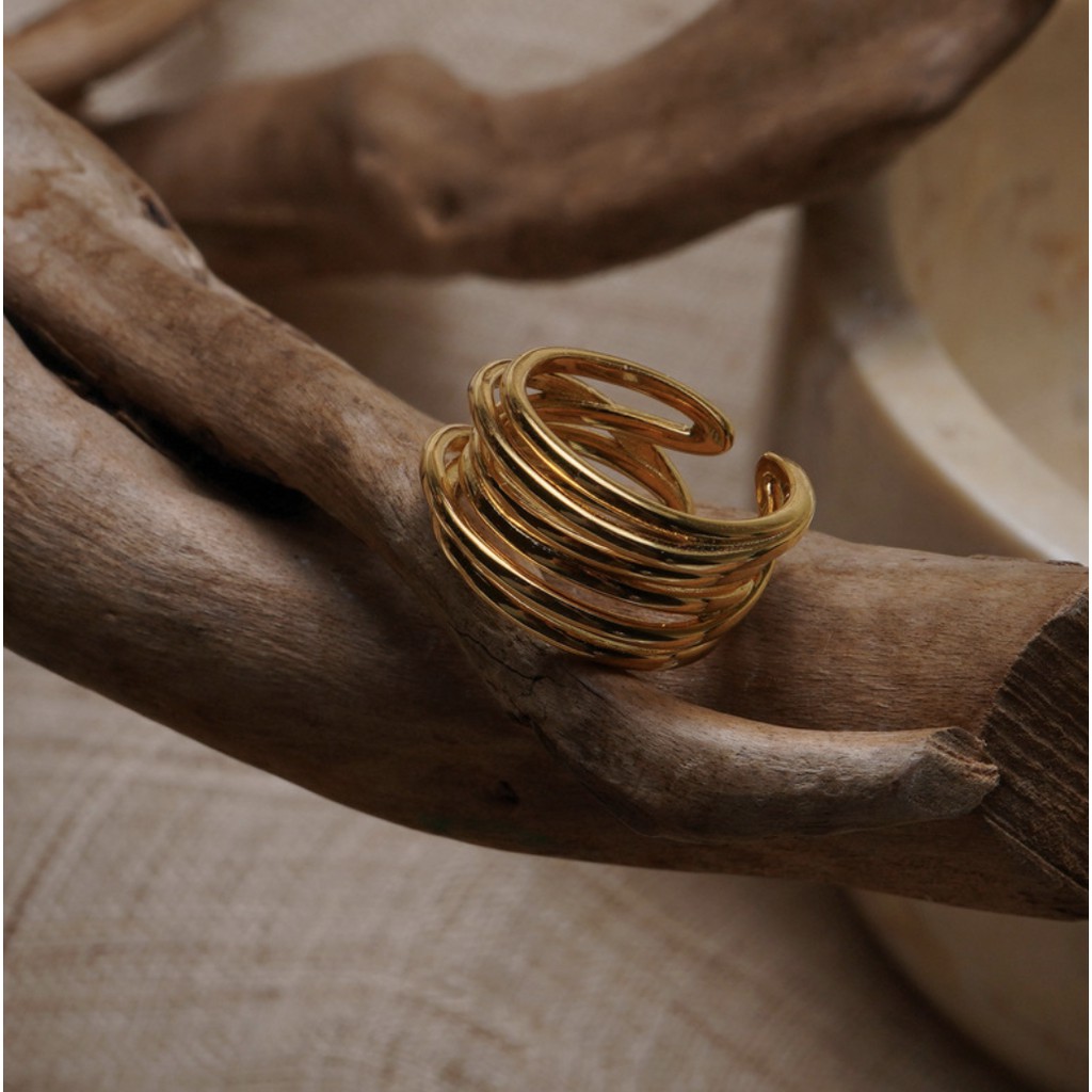 Nhẫn nữ hở tuỳ chỉnh size bản dày trơn mạ vàng bạc bản dày phong cách cá tính Hàn Quốc Boho Muun Goong