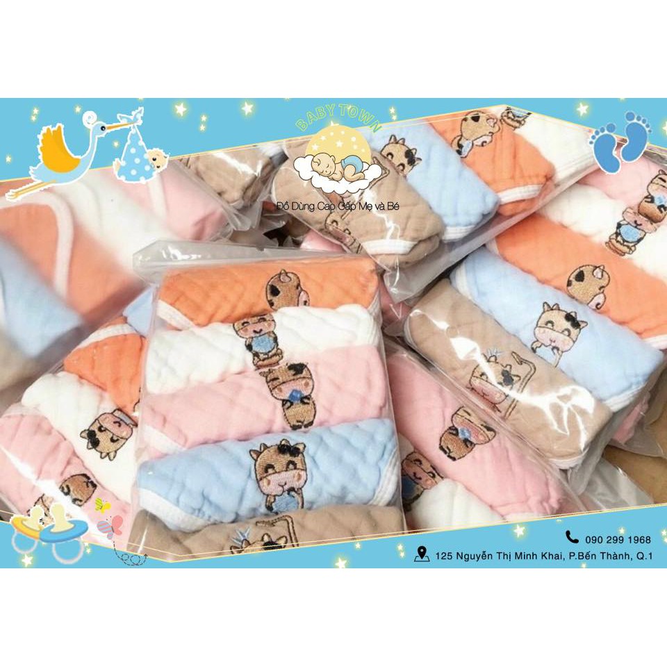 Set 5 Khăn sữa xô 6 lớp họa tiết hoạt hình đáng yêu