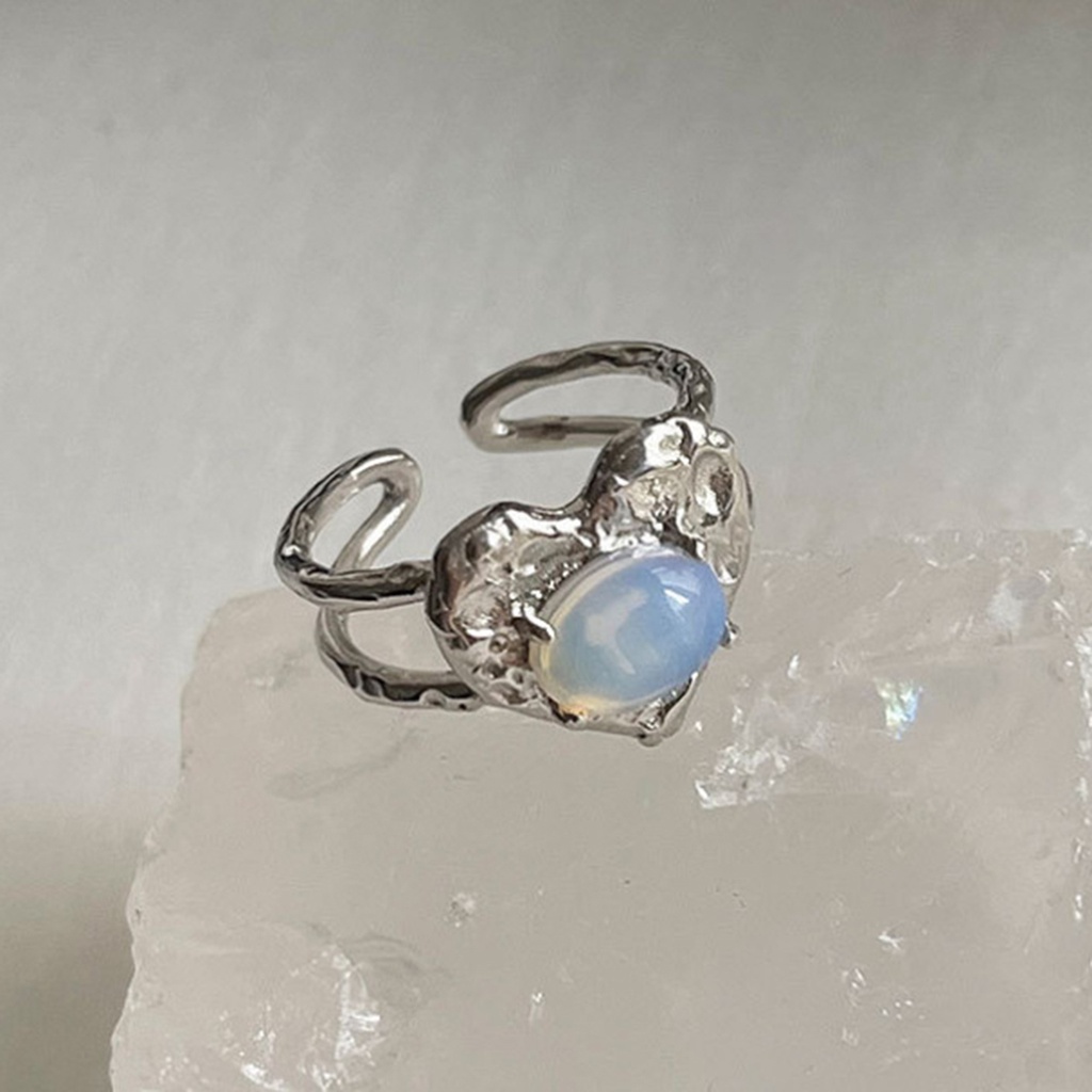 Nhẫn Hai Lớp Đính Đá Mặt Trăng Hình Trái Tim Sang Trọng Dành Cho Nữ