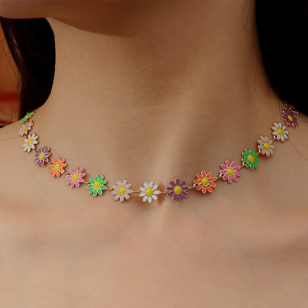 Vòng cổ Choker Nhiều Màu Họa Tiết Hoa Cúc Phong Cách Hàn Quốc Thời Trang Cho Nữ