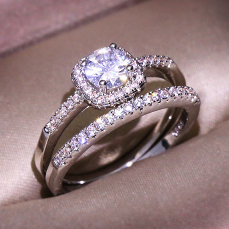 suxinjewelry/2 cái / Bộ Nhẫn vàng trắng thời trang cho nữ nhẫn đính hôn kim cương đá quý trắng tự nhiên