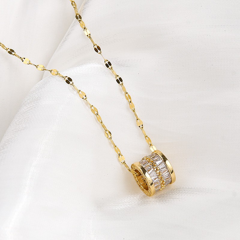 Dây chuyền nữ THÉP TITAN NGUYÊN CHẤT vòng cổ vàng 18k KHÔNG GỈ mặt hình trụ đơn giản phong cách ins hàn quốc