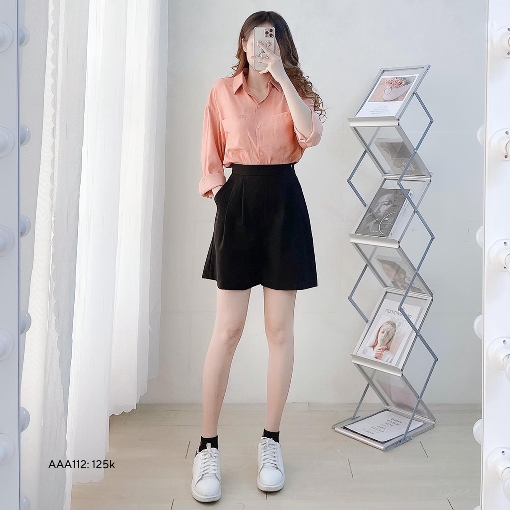 Áo sơ mi nữ form rộng kiểu tay dài 2 túi nhũ xước cao cấp sang trong CHIBEST  AAA112