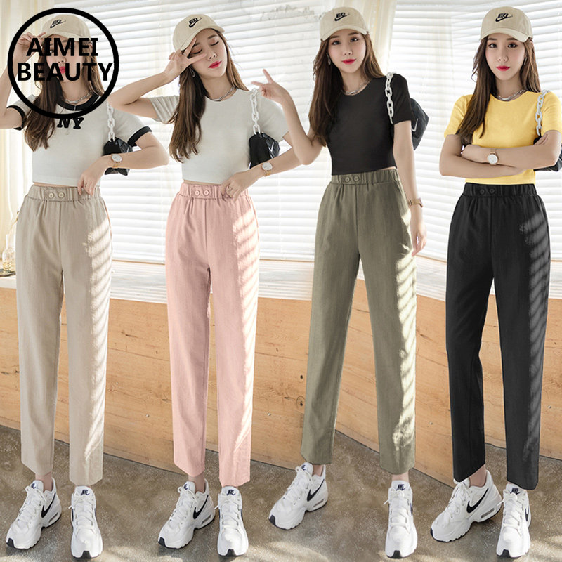 Quần Dài Cotton Lanh Ống Rộng Thời Trang Cho Nữ