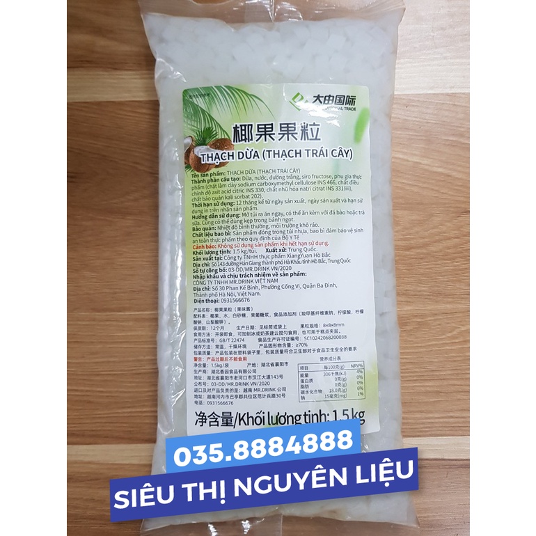 Thạch Dừa Daidu Đài Loan Gói 1.5kg - Dòng THẠCH GIÒN SẦN SẬT, rất hợp trà hoa quả/trà sữa